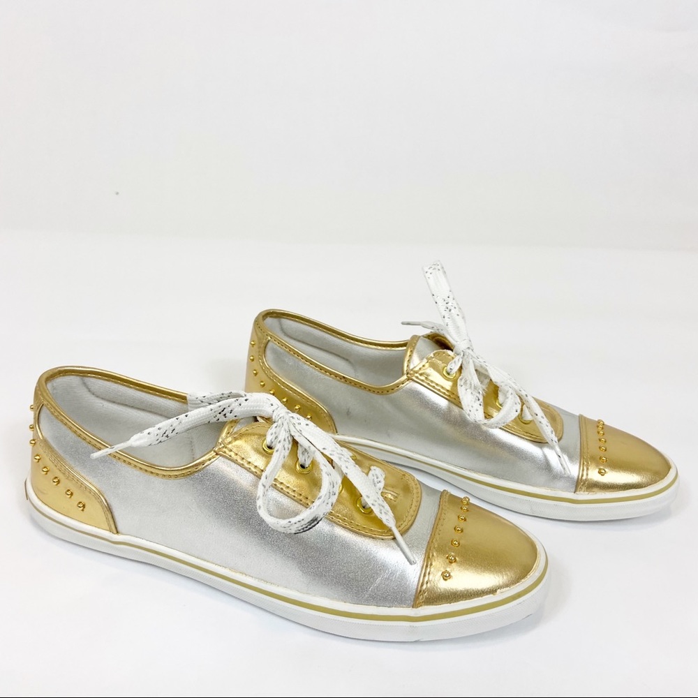 Sebastino Silver & Gold Studded Metallic Sneakers Size 8.5